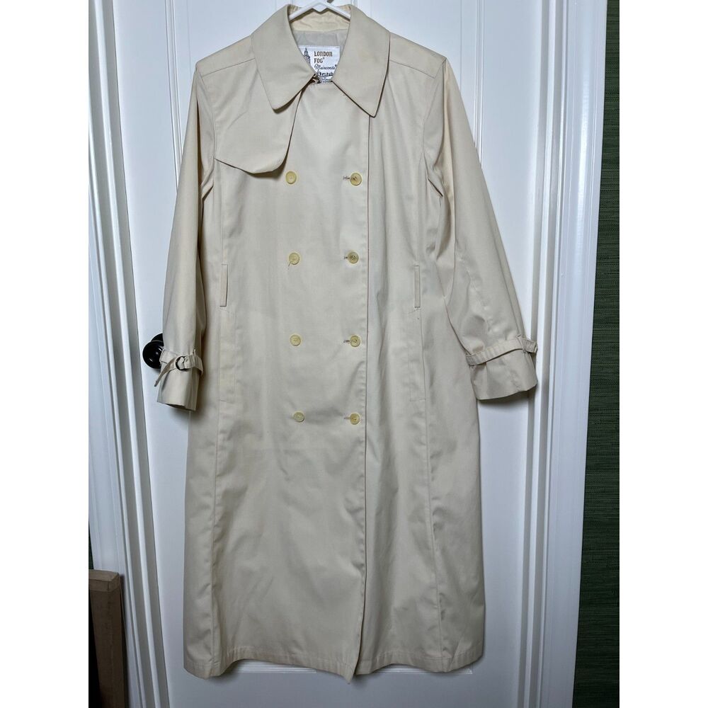 Vintage London Fog Maincoats Trench Coat Womens 14 Petite Beige Made USA Belted